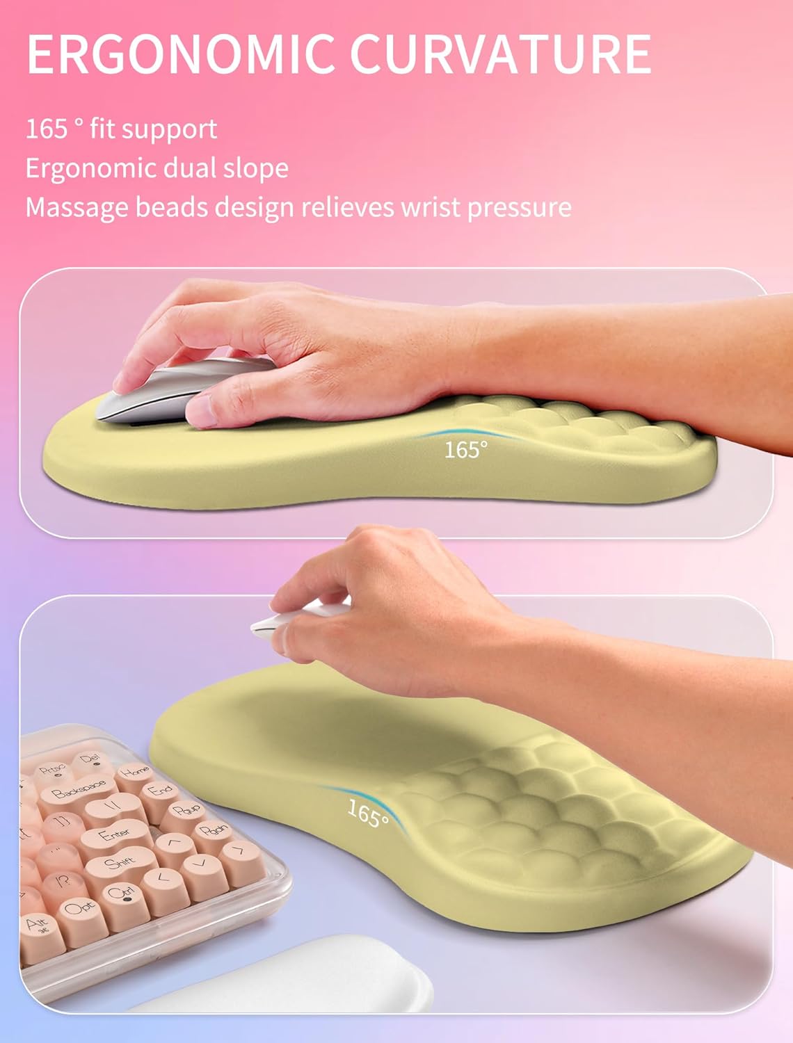 Hokafenle 2in1 Combination, Wave Keyboard Wrist Rest and Ergonomic Curvature Mouse Pad Wrist Support for Relieve Wrist Pain, Filled with Soft Cushion Memory Foam, Butter Yellow