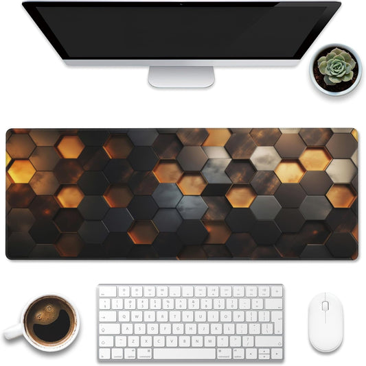 Desk Mat,Golden Honeycomb Technology Desk Pad,Honeycomb Technology Large Gaming Mouse Pad for Desk,Extended Big Computer Keyboard Mouse Pad with Non-Slip Base and Stitched Edge,31.5"x11.8"