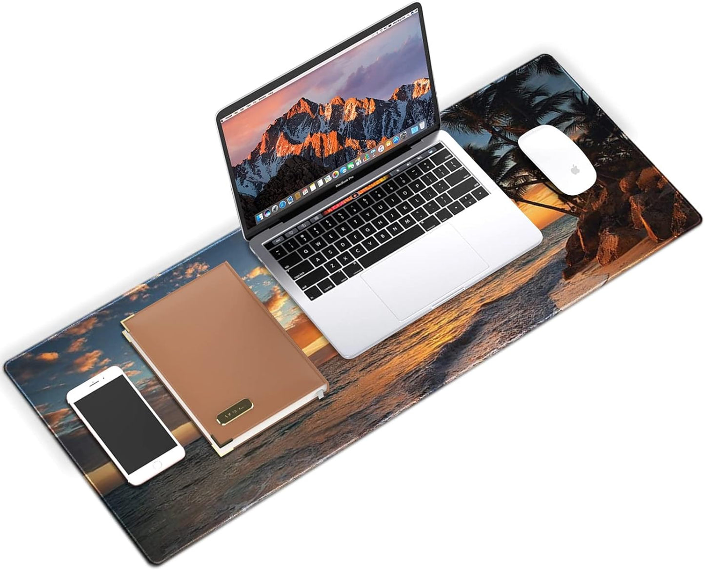 Galdas Gaming Mouse Pad XXL XL Large Mouse Pad Mat Long Extended Mousepad Desk Pad Non-Slip Rubber Mice Pads Stitched Edges Thin Pad (31.5x11.8x0.12 Inch)-Sunset Beach