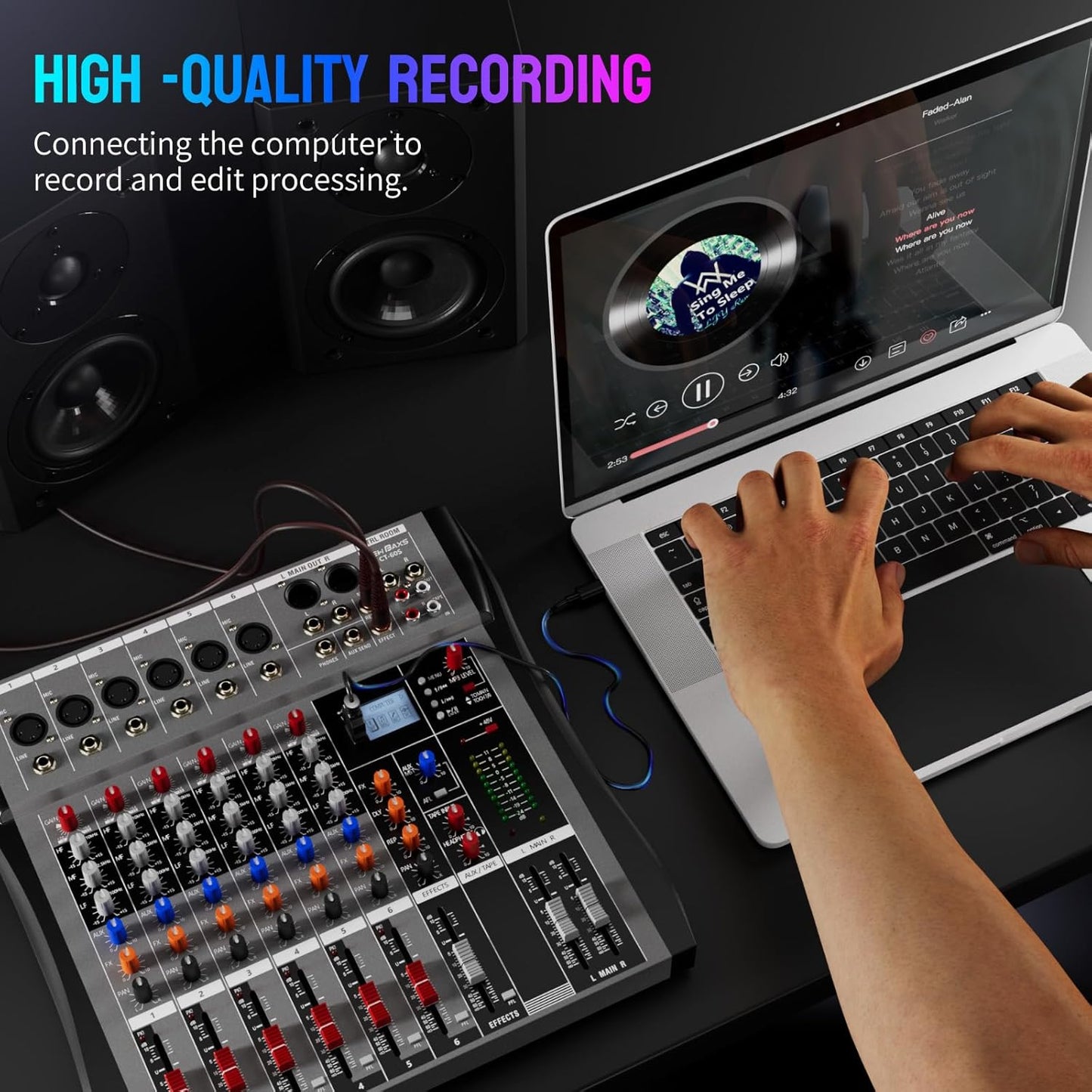 Professional DJ Audio Mixer - NEW BAXS 6 Channel DJ Bluetooth Controller Sound Mixer,USB Interface,6 XLR Mic/Line Input,AUX,FX Processor MP3 Player,+48V Phantom For Karaoke Studio Streaming Recording