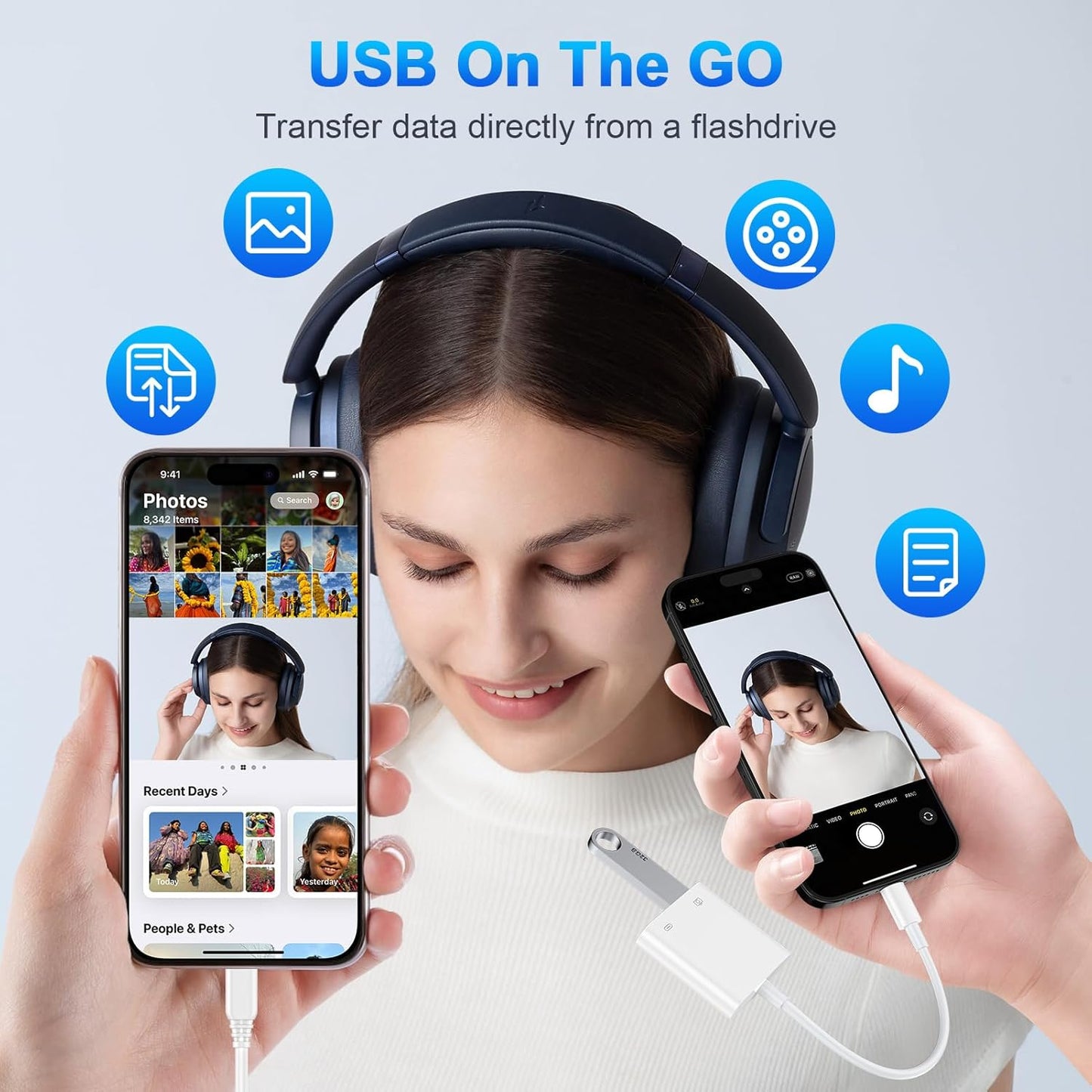 USB C to OTG Cable Charger Adapter for iPhone 16 Pro Max/16e/15/15 Pro Max 2-in-1 Type C to USB Camera Adapter with PD 60W Fast Charging for Samsung Galaxy S25 Edge/S24/S23/S22/S21/A16 5G/A26/A36/A56