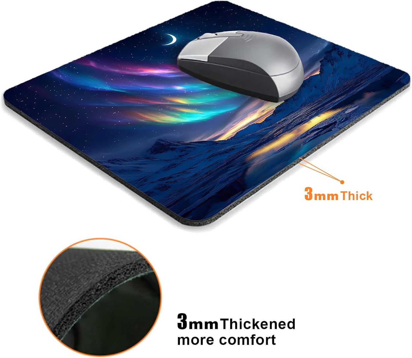 Night Sky Aurora Mountains Mouse Pads for Desk, Portable Wireless Computer Mouse pad Small Design with Women, Non-Slip Rubber Base Laptop Mousepad 9.5" x 7.9" Smooth Surface for Office & Travel