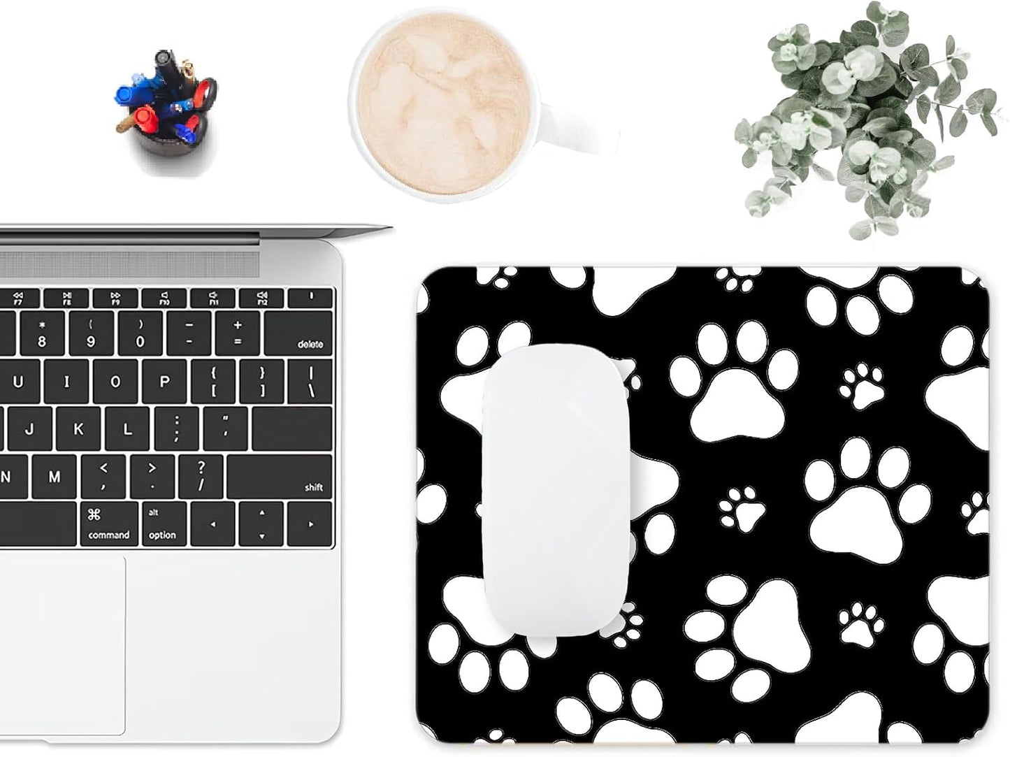 Mouse Pad, Cute White Dog Paw Mouse Pads for Desk, 9.5" x 7.9" Non-Slip Rubber Base Computer Mousepad with Women, Portable Square Design for Wireless Mouse and Pad Laptop Office & Travel