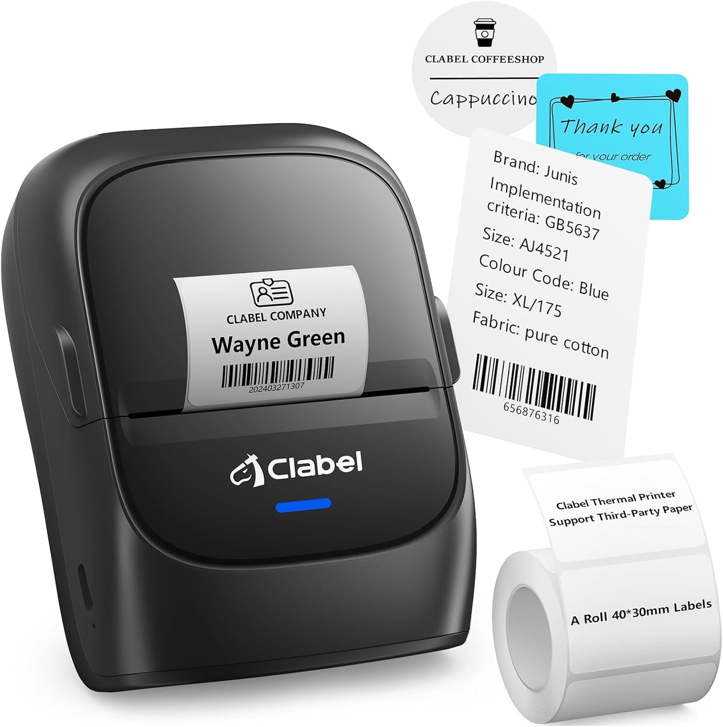 CLABEL 221B Label Maker Machine with Tape, 2 Inch Thermal Label Printer, Portable Bluetooth Sticker Maker Machine Barcode Labeler Compatible with Phone & PC for Small Business Retail Office