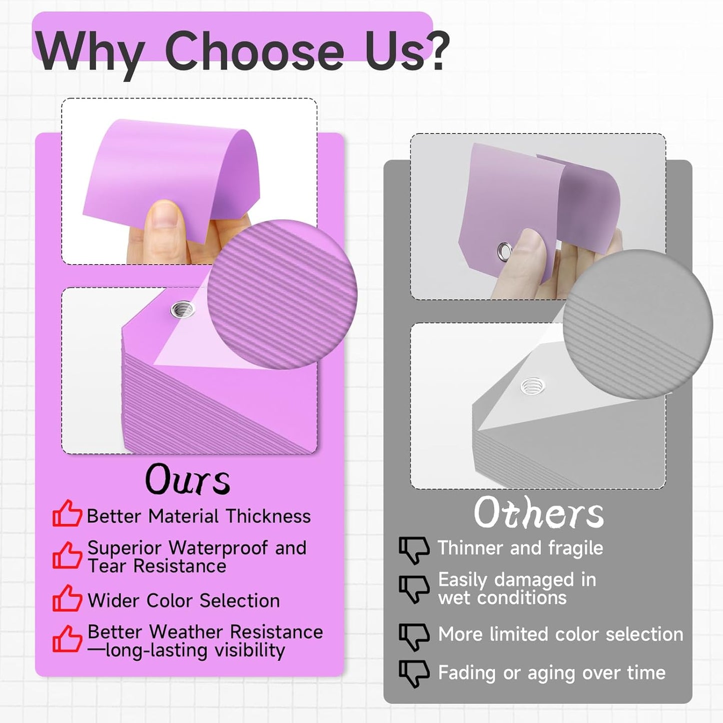 100 Plastic Shipping Tags - Waterproof, Durable, Light Purple, 4 3/4" x 2 3/8"