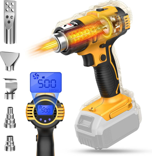 LIVOWALNY Cordless Heat Gun Compatible with Dewalt 20v Battery, 350W 122℉-1022℉ Fast Heating Soldering Hot Air Gun with LCD Digital Display for Shrink Tubing, PVC Wrap, Craft, Epoxy Resin (No Battery)