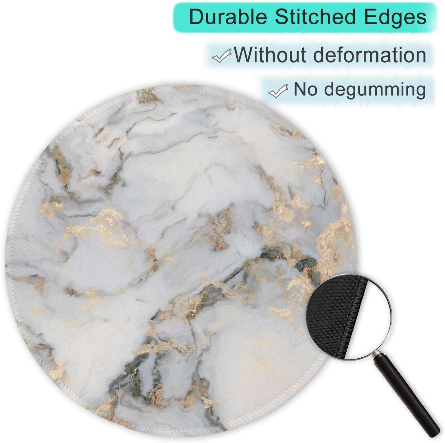 ITNRSIIET Round Mouse Pad with Stitched Edge Premium-Textured Waterproof Non-Slip Rubber Base Desktop Protection Mat Diameter 8.7 inches, Gray Marbling Gold