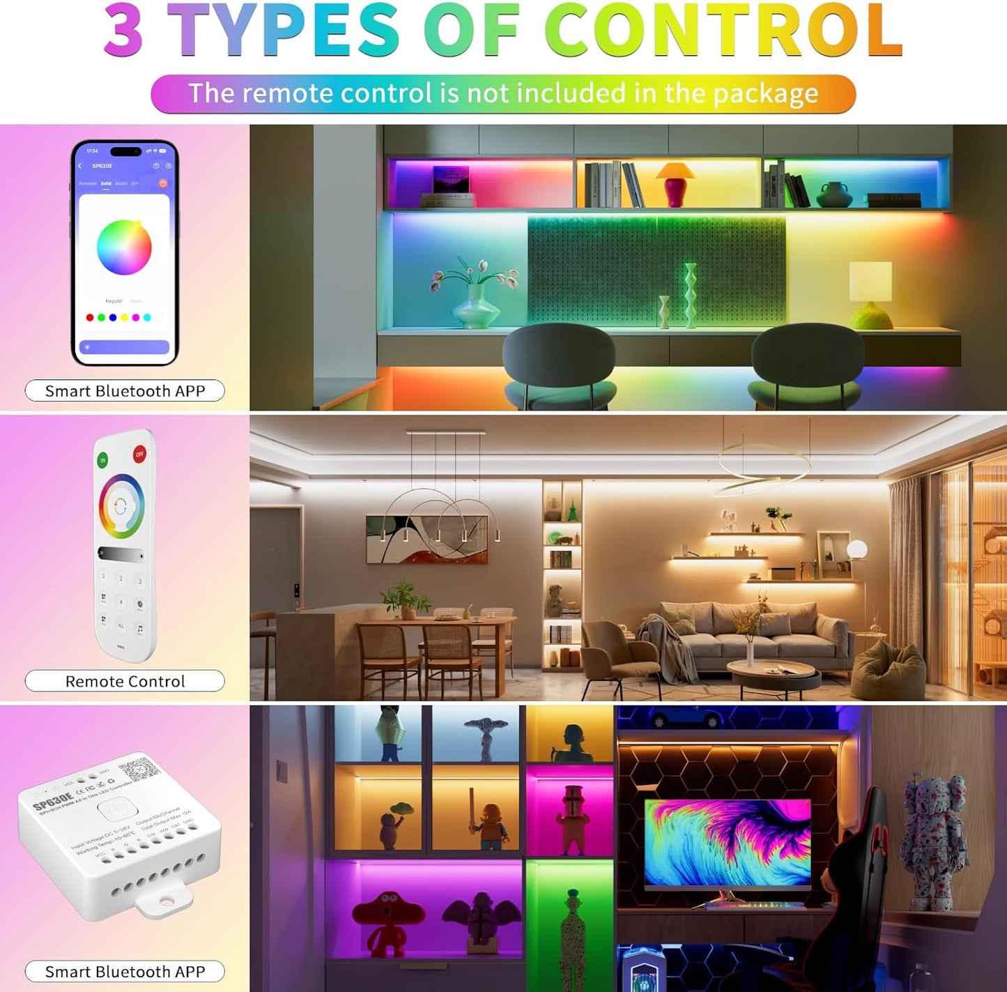 PAUTIX 12-in-1 Bluetooth LED Music Controller Addressable SP630E,Full Color Controller iOS/Andriod App Control Support Almost All LED Strip Lights CCT/RGB/RGBW/WW/RGBCCT,Matrix Panel(Without Battery)
