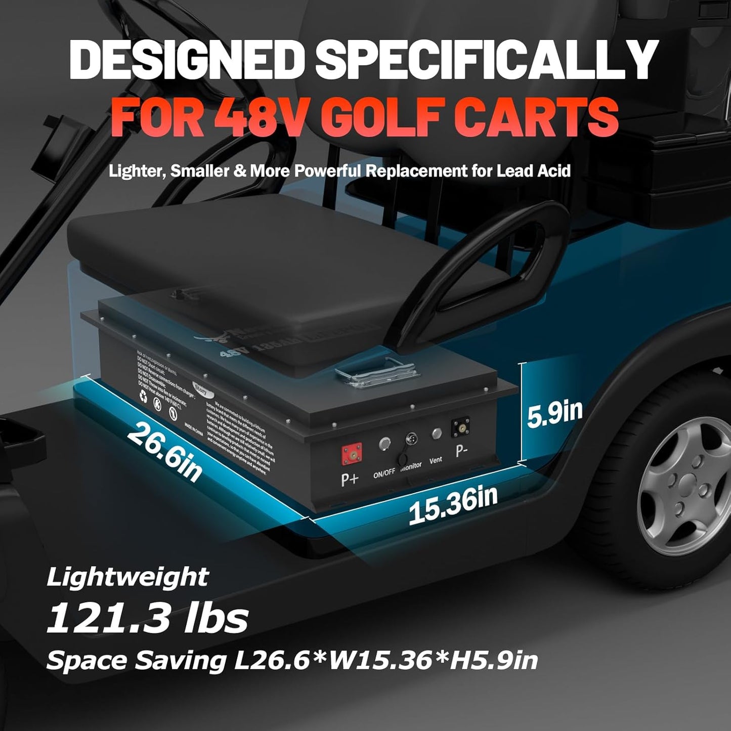 48V 135Ah Golf Cart Lithium LiFePO4 Battery with Charger and 200A BMS Grade A Cells Deep Cycle Rechargeable Battery,10000+ Cycles,Perfect for Golf Cart,Off Grid Applications (48V 135Ah-GC)