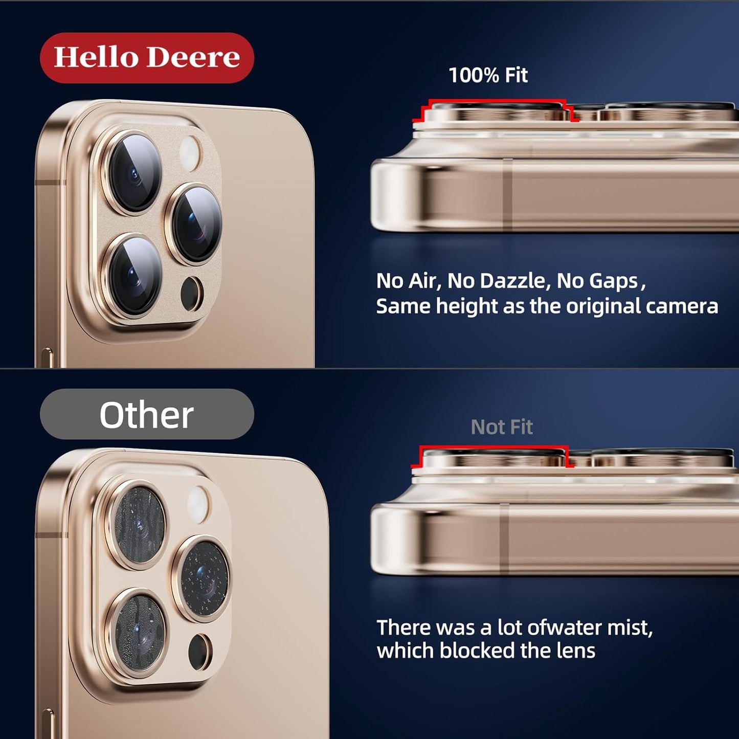 Compatible with iPhone 16 Pro Camera Lens Protector,[AR Anti-Reflection][Strong Adsorption][Shatterproof] 9H Metal Tempered Glass Re-AR Full Coverage Camera Screen Cover,Gold