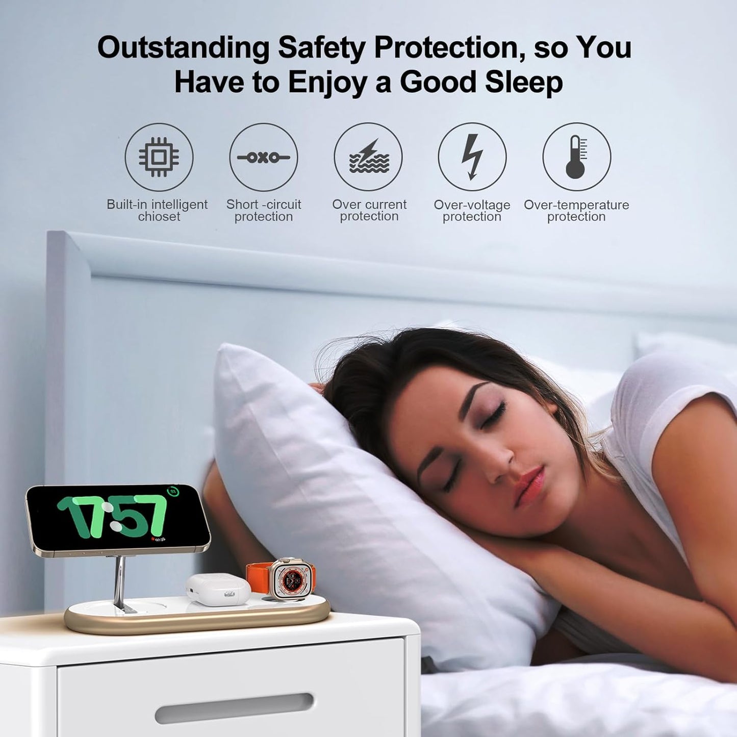 2025 Upgraded 3 in 1 Charging Station for Apple Devices, Fast Magnetic Mag-Safe Wireless Charger Stand for iPhone 16/15/14/13/12 Series & Apple Watch 1-9/Ultra & AirPods Pro (Gold)