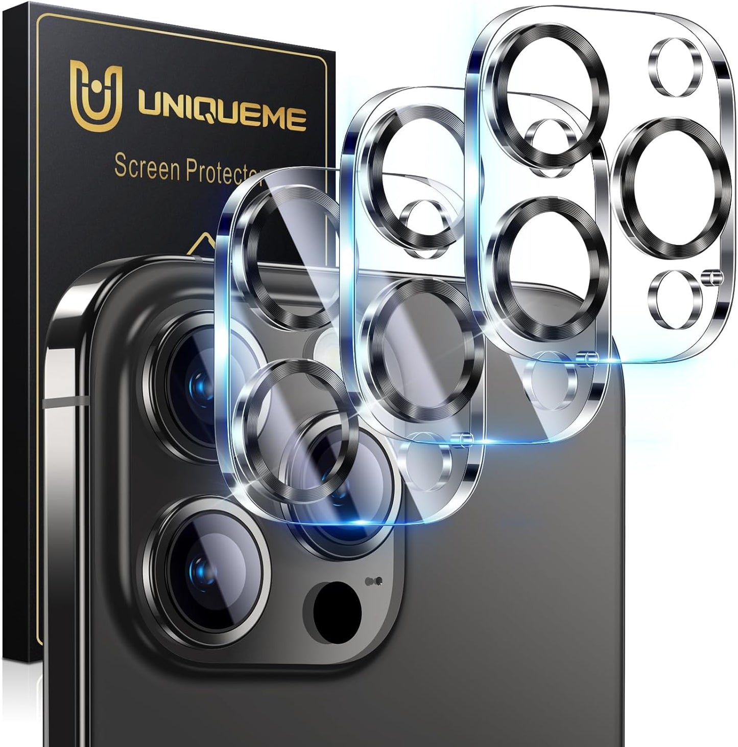 UniqueMe for 3 Pack iPhone 16 Pro/iPhone 16 Pro Max Camera Lens Protector - [Drop Protection] [Case Friendly] 9H Tempered Glass Camera Cover Screen [Update New Version] - Grey