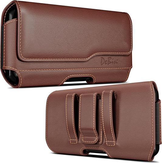 DeBin Holster for Large iPhone Plus, ProMax 16 15 14 13 12 11 Xs Max - Cell Phone Belt Holder Case with Clip Carrying Pouch Cover (Fits Phone with Protective Case on) Brown