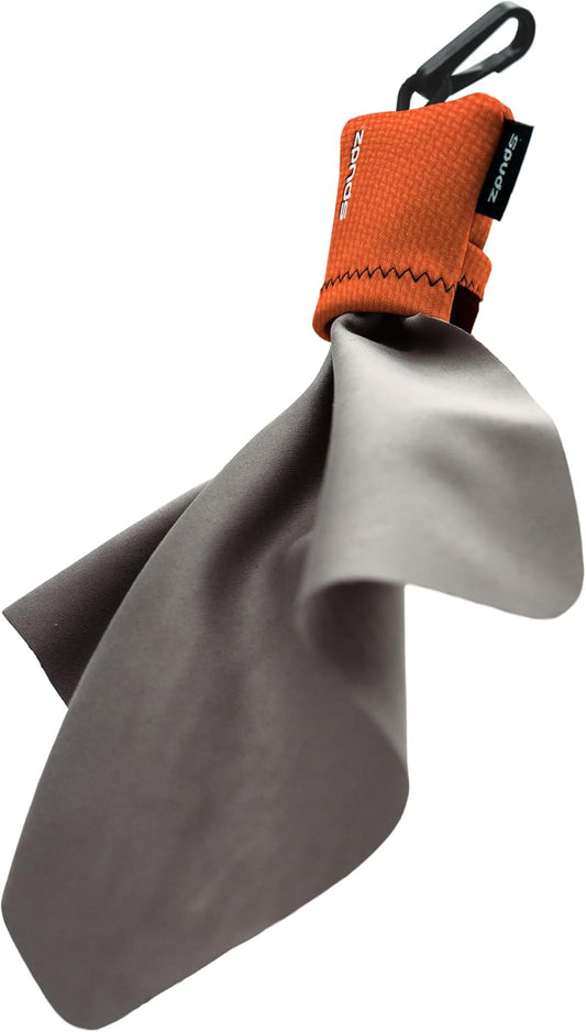 SPUDZ Ultra Microfiber Lens Cleaner – Closable Pouch, Clip-On, Washable – for Optics, Scopes, Glasses | Blaze Orange, 6 x 6 Inch