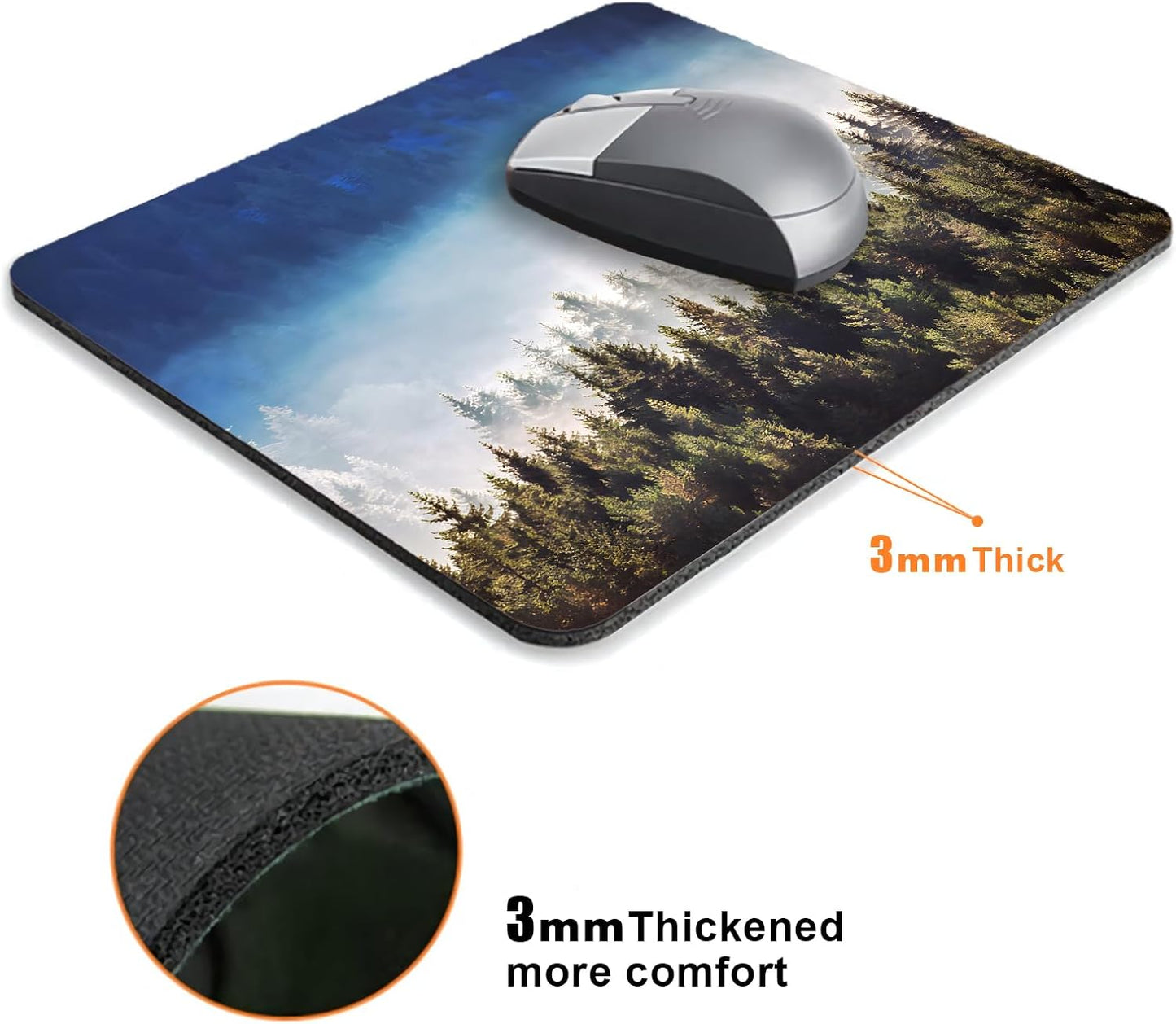 Natural Misty Forest Mouse Pads for Desk, Portable Wireless Computer Mouse pad Small Design with Women, Non-Slip Rubber Base Laptop Mousepad 9.5" x 7.9" Smooth Surface for Office & Travel