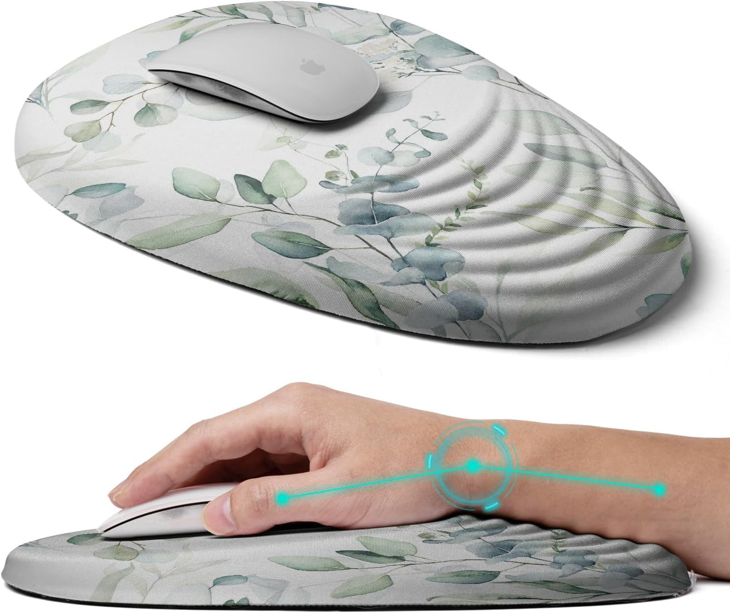 Ergonomic Mouse Pad with Wrist Rest Support,Mousepad Relief Carpal Tunnel Pain, Entire Memory Foam Mouse Pad with Non-Slip PU Base, Wireless Mouse Pad,Beautiful Leaf
