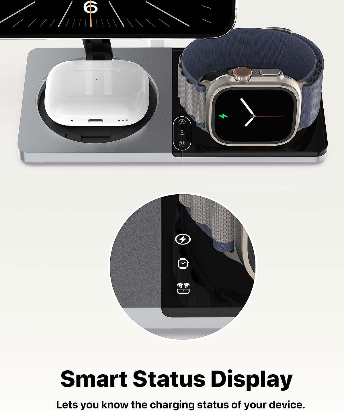 3 in 1 Wireless Charging Station for Apple Device: Fast Charging Station for iPhone and Watch with MagSafe, Foldable Charger Stand for iPhone 12-16 & iPhone 16 & iWatch & AirPods