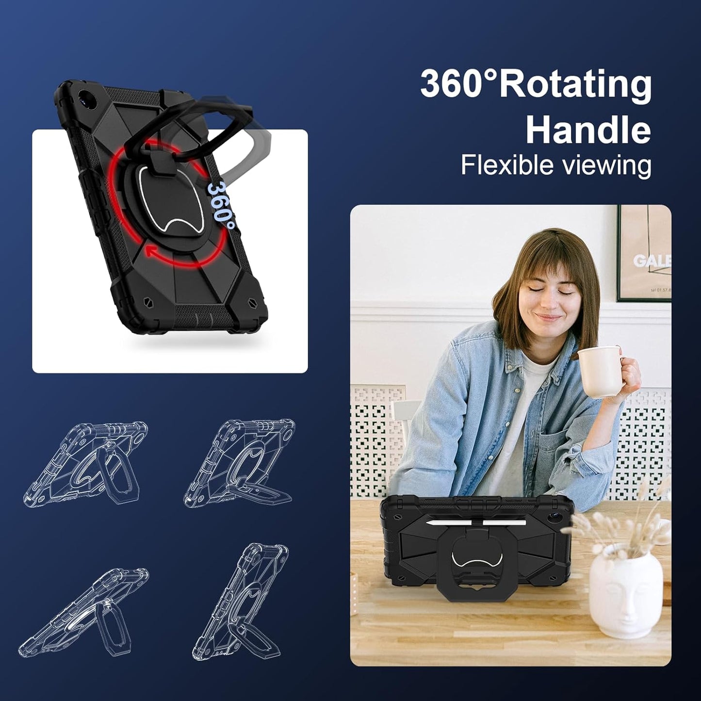 for Galaxy Tab A9 Plus Case 11 Inch, Rugged Case for Samsung Galaxy A9+ Tablet Case with Screen Protector 360 Rotating Stand Shoulder Strap Pen Holder, 2023 Model(SM-X210/X216/218), Black Black