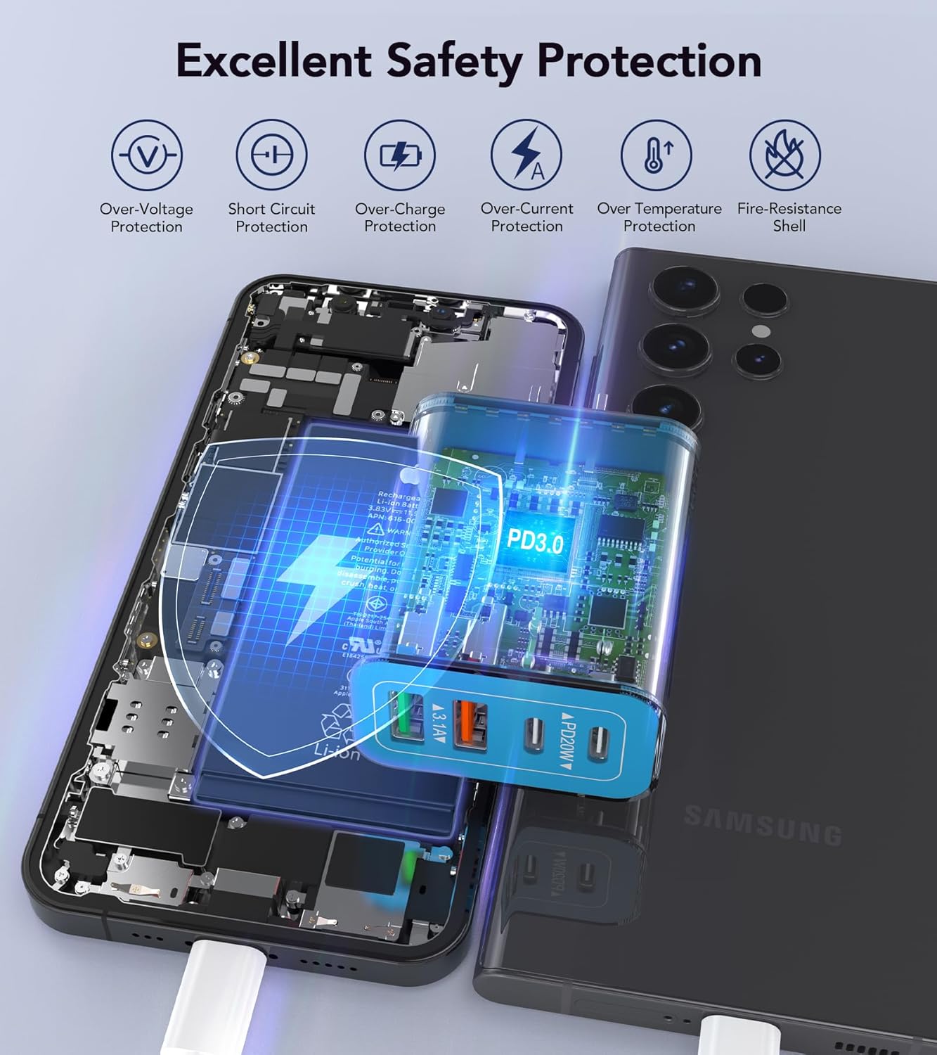 [40W/2Pack] Wall Charger, USB C Charger Block, Multi-Port PD + QC 3.0 Super Fast Charging Power Plug Adapter Brick for Watch Series 9 8 7, iPhone 16 15 14 13 Pro Max Airpod, Samsung Galaxy S24(Blue)