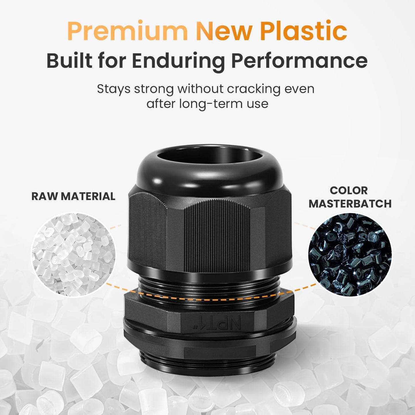 QILIPSU 20pcs 1" NPT Cable Gland Waterproof IP68 Nylon Cable Pass Through Cord Grip Connector Strain Relief Wire Grommet