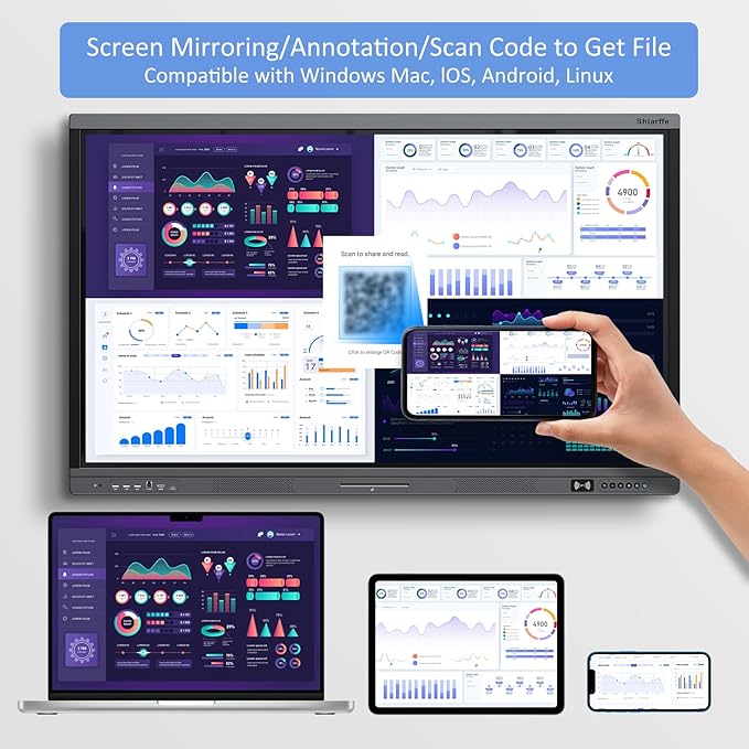 Shiarffe X5 Smart Board 55 Inch 4K Interactive Whiteboard Google EDLA-Certified All-in-One Touchscreen Digital Display Built-in Speaker for Classrom Hybrid Work