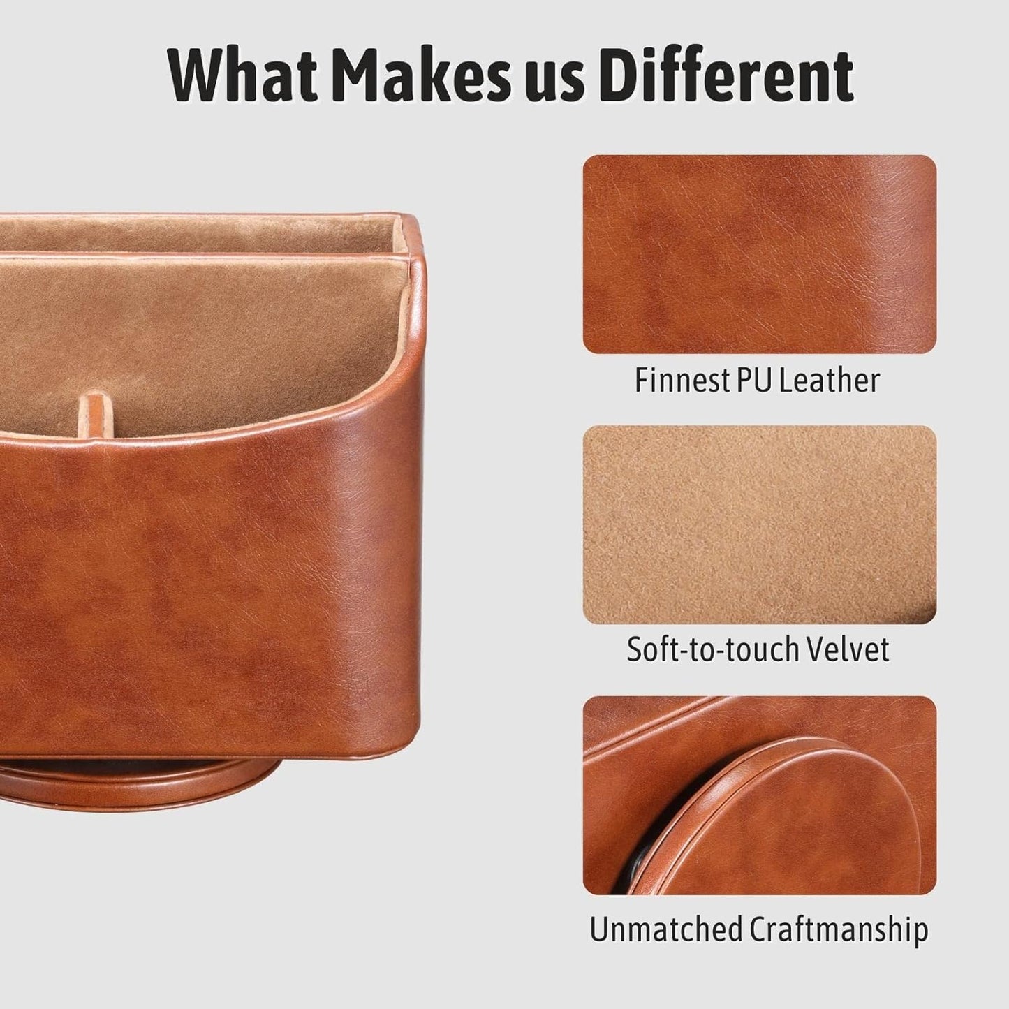 Remote Control Holder, Spinning Desk Organizer, Nightstand Bedside Caddy for TV Remotes/Tablets/Phones/Eyeglasses/Books/Pens - Brown