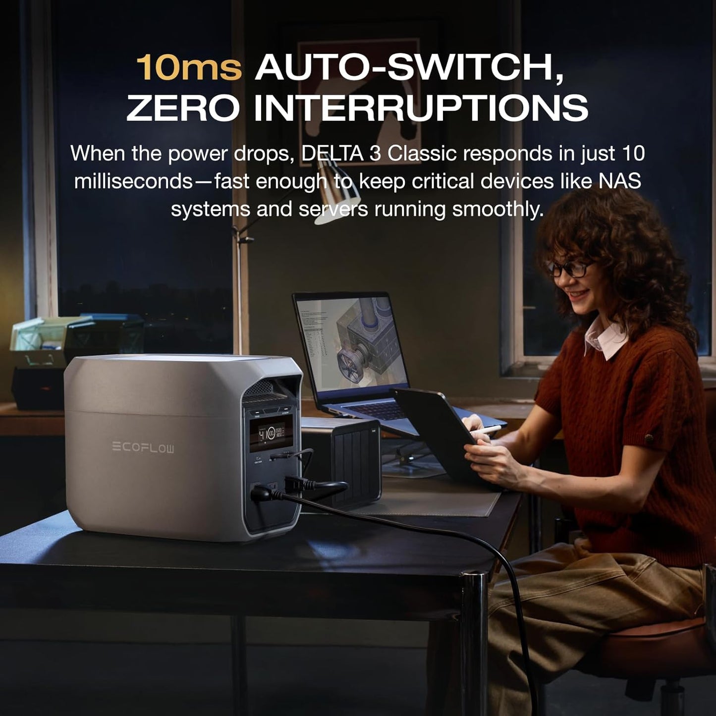 EF ECOFLOW Portable Power Station DELTA 3 Classic, 1024Wh LiFePO4 Battery, 1800W AC/100W USB-C Output, 1 Hr Fast Charge, Solar Generator for Home Backup, Camping & RVs (Solar Panel Optional)