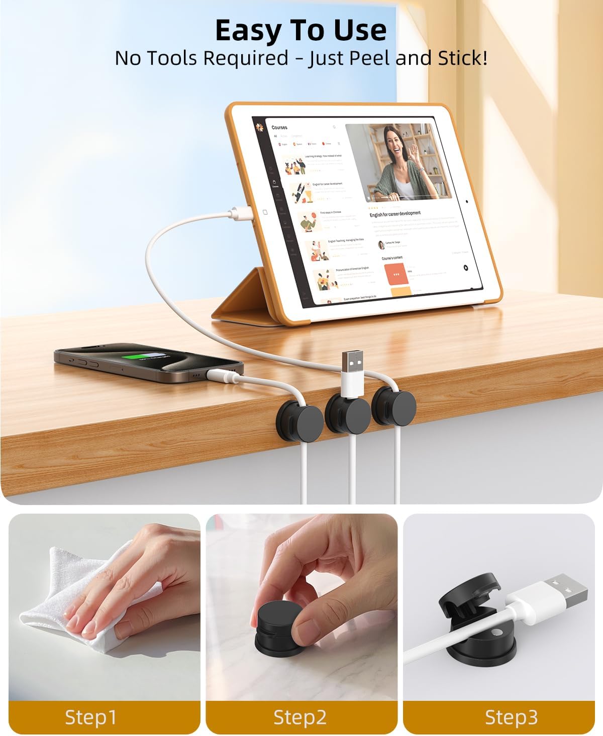 Cord Organizer, Rotatable Cable Organizer 8 Pack, No-Residue Adhesive Spring Cable Clips, Cord Holder for Nightstand, Kitchen, Office Accessories and Car (Black)