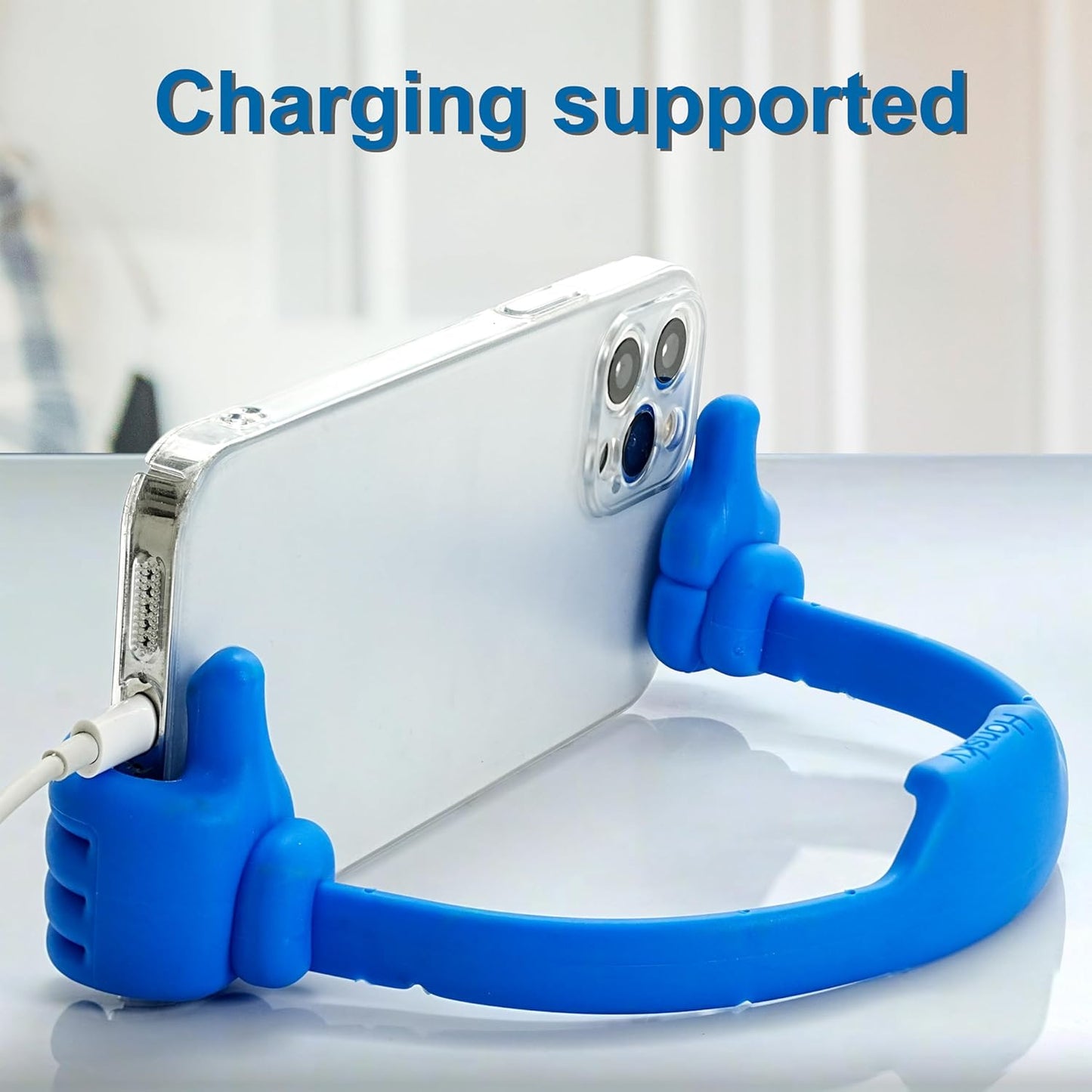 Honsky Thumbs-up Cell Phone Stand Holder, Tablet Stand Cradle for Desk Desktop Smartphone Cellphone Mobile Phone Tablets - Universal Adjustable Flexible - Flag Blue