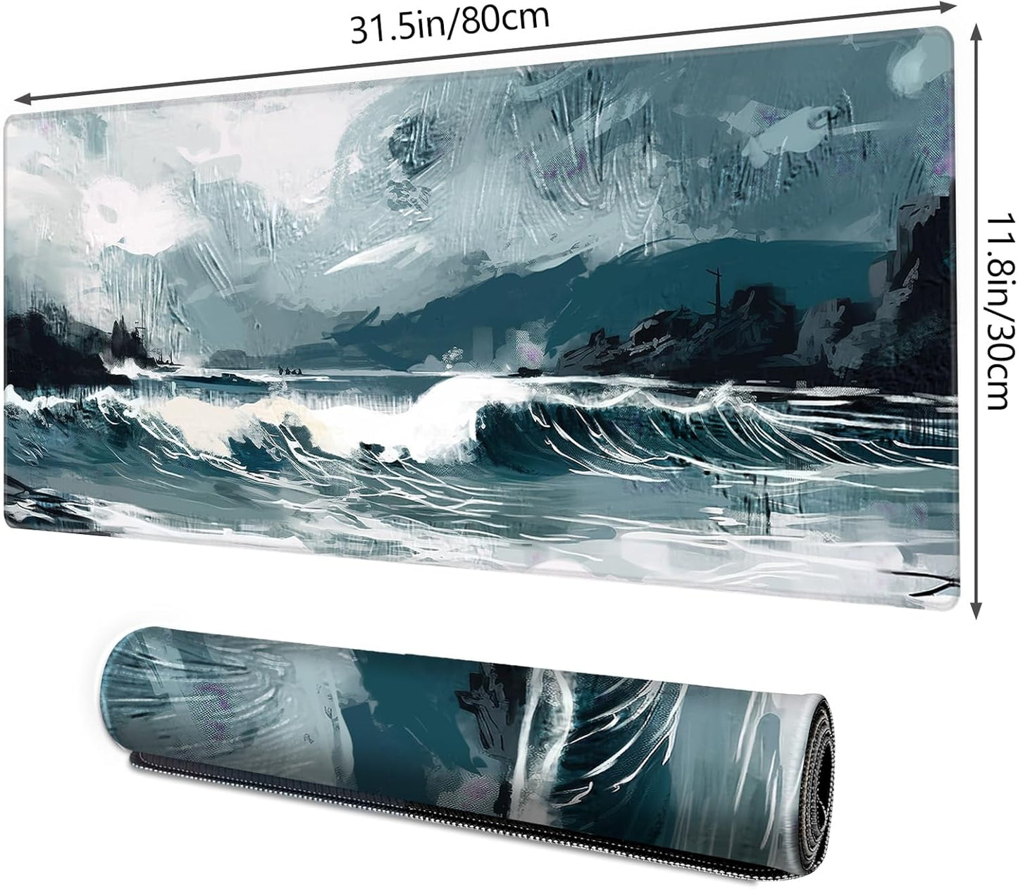 Galdas Gaming Mouse Pad XXL XL Large Long Extended Big Mousepad Non-Slip Rubber Keyboard Mouse Pad with Stitched Edges for Laptop Home Office (31.5x11.8x0.08 Inch) … (Ink Painting)