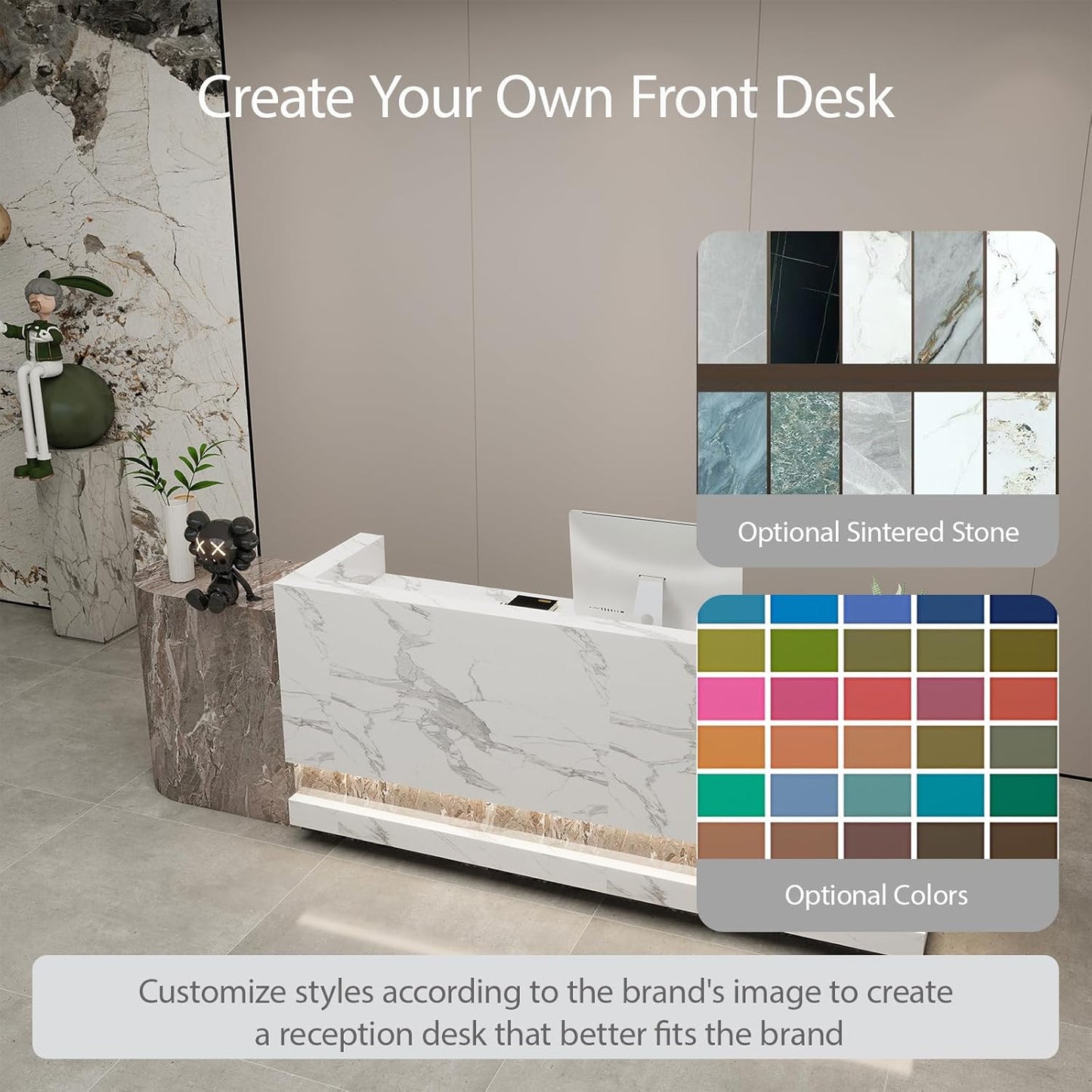 Front Desk Reception Counter - Lockable Storage & Keyboard Tray | Reception Desk with Counter, Customizable Large Counter Table (Grey+White, 88'')