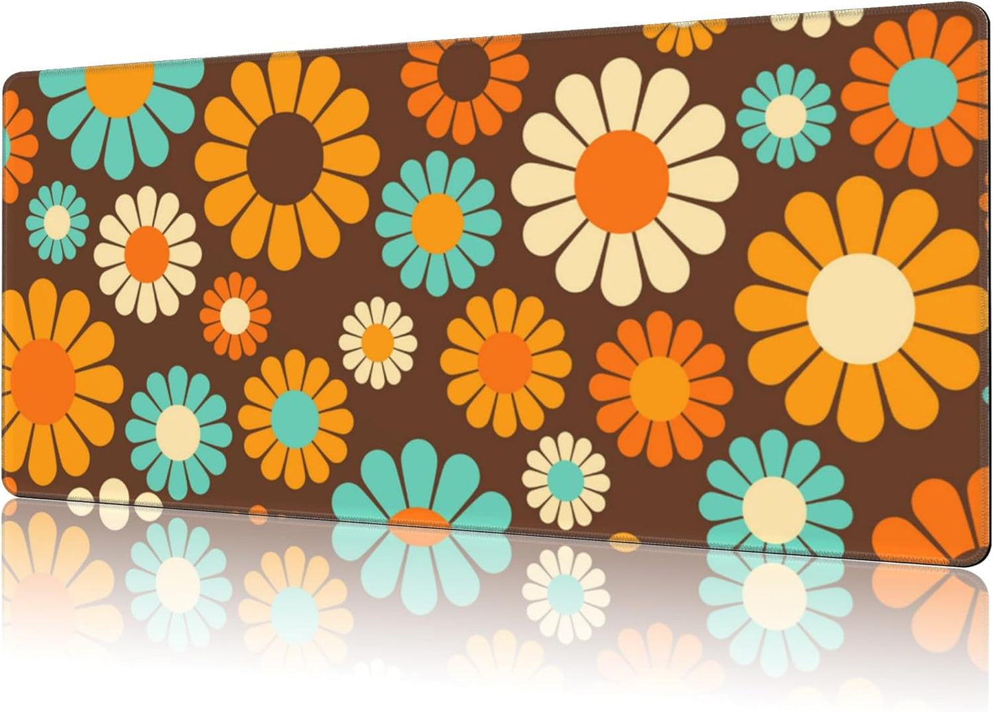 Mouse Pad Large Retro Flower Non-Slip Game Desk Mat with Stitched Edge Laptop Keyboard Desk Pad for Work Home Gaming (35.4 x 15.7 Inches)