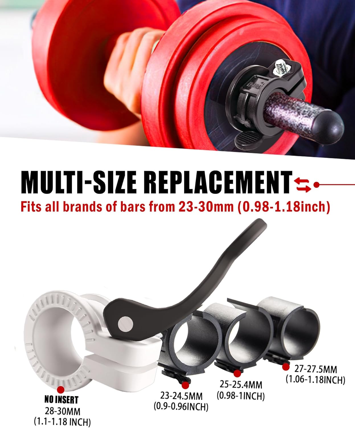 Narrow Barbell Clips 2.5cm Width for Olympic Bars, 0.9-1.18inch Adjustable Weight Clamps, Quick Release Locking Collars for Weightlifting