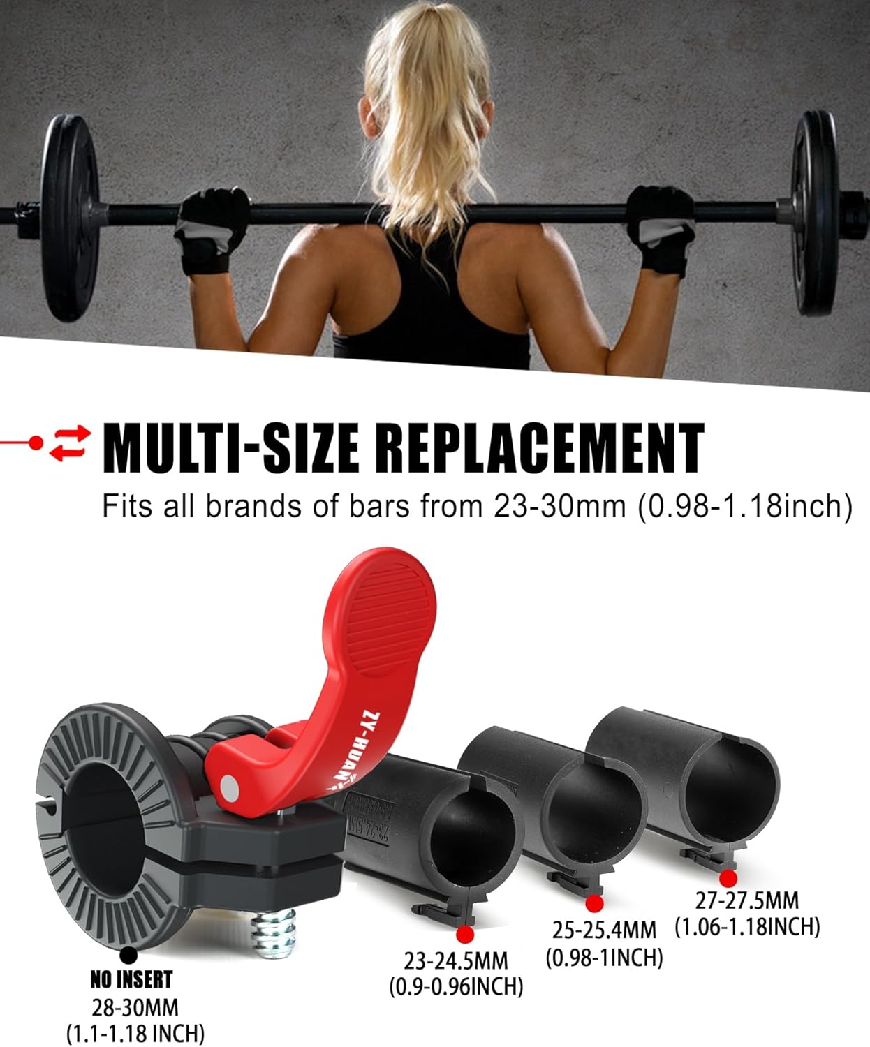 Pro Barbell Clips 1 inch Barbell Clamps 0.9-1.18inch Quick Release Weight Clips for Bars Multi-Size Adjustable Olympic Barbell Clamps