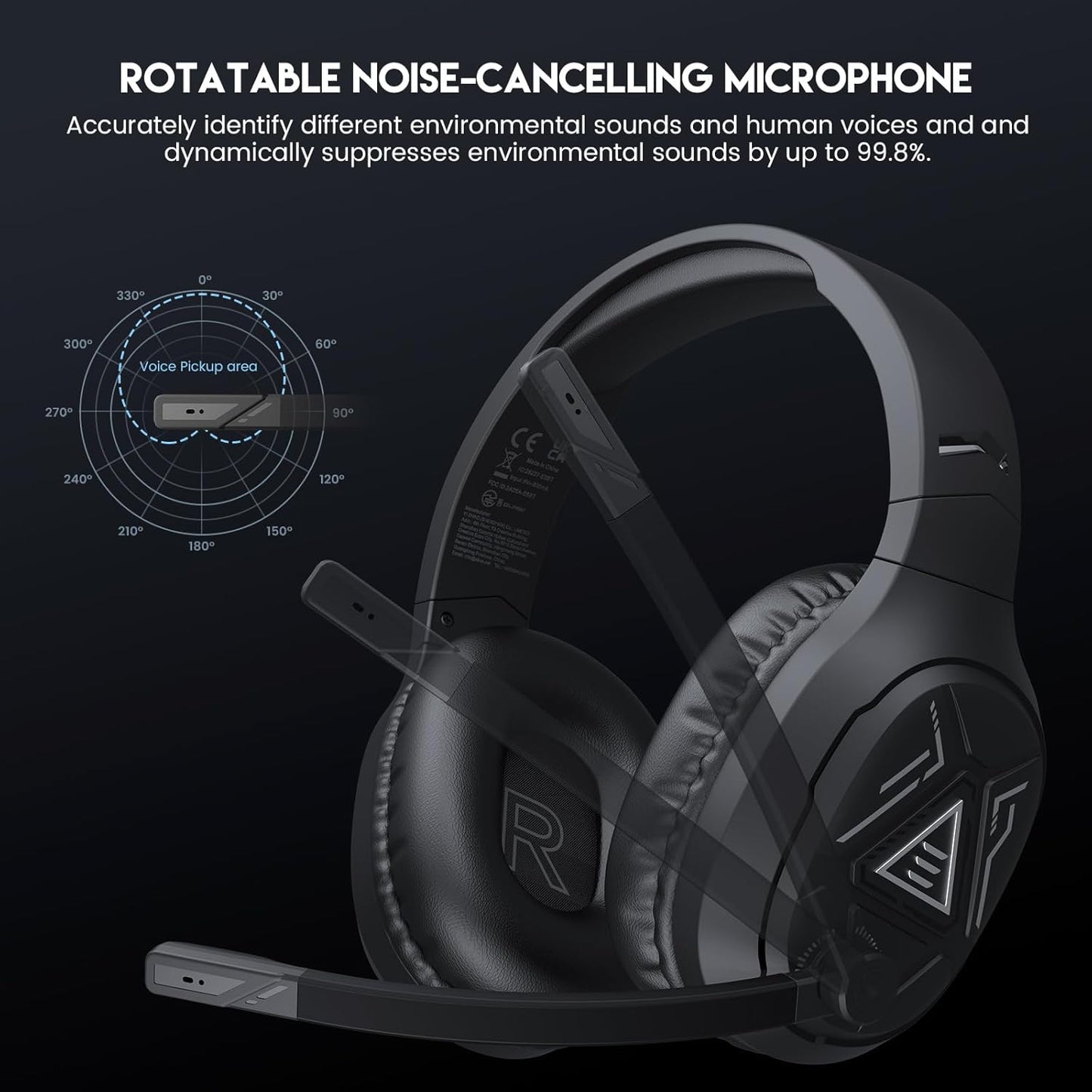EKSA 2.4GHz Wireless Gaming Headset with Noise Canceling Microphone for PS5, PC, PS4 Bluetooth Gaming Headphones with USB & Type-C Connector, 52Hrs Battery PC Headset for Switch, Laptop, Mobile, Mac