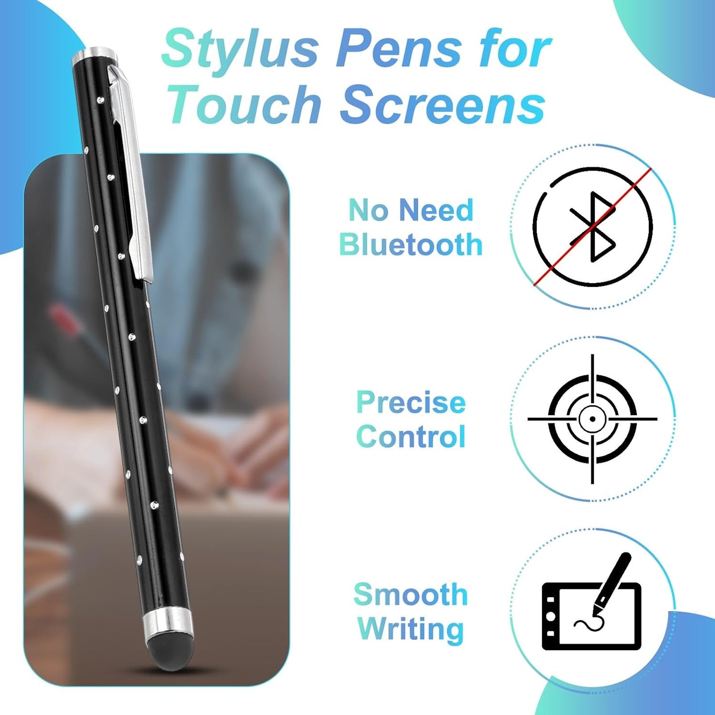 PATIKIL Stylus Pens for Touch Screens, 6 Pcs High Precision Universal Bling Stylus Crystal Metal Capacitive Pen for Touch Screen Devices Phone Tablets Laptop, Black
