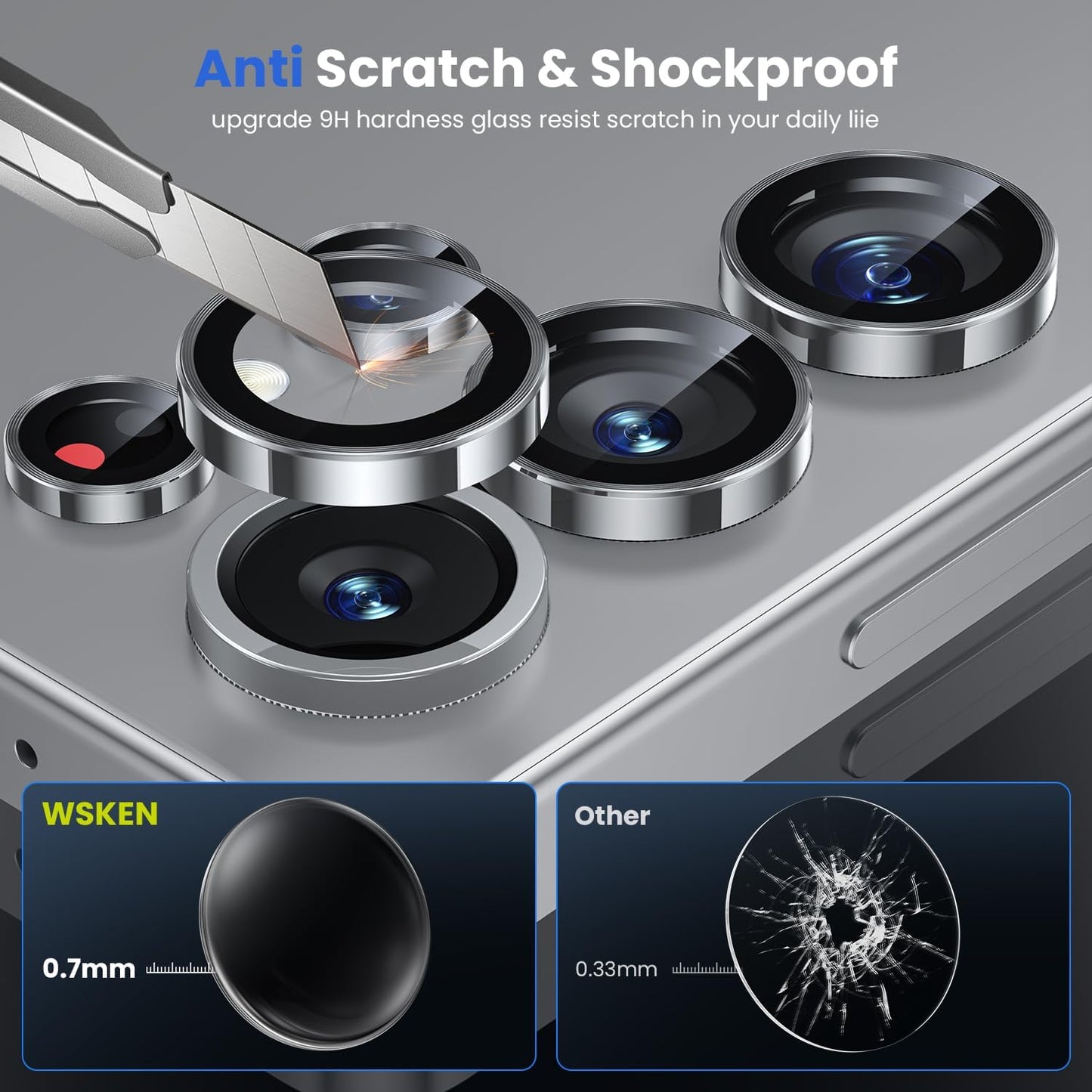 WSKEN for Samsung Galaxy S25 Ultra Camera Lens Protector - Ultra Thin Case Friendly, 9H Shatterproof Tempered Glass with Aluminum Metal Circle Camera Screen Protector Cover Accessories, Silver