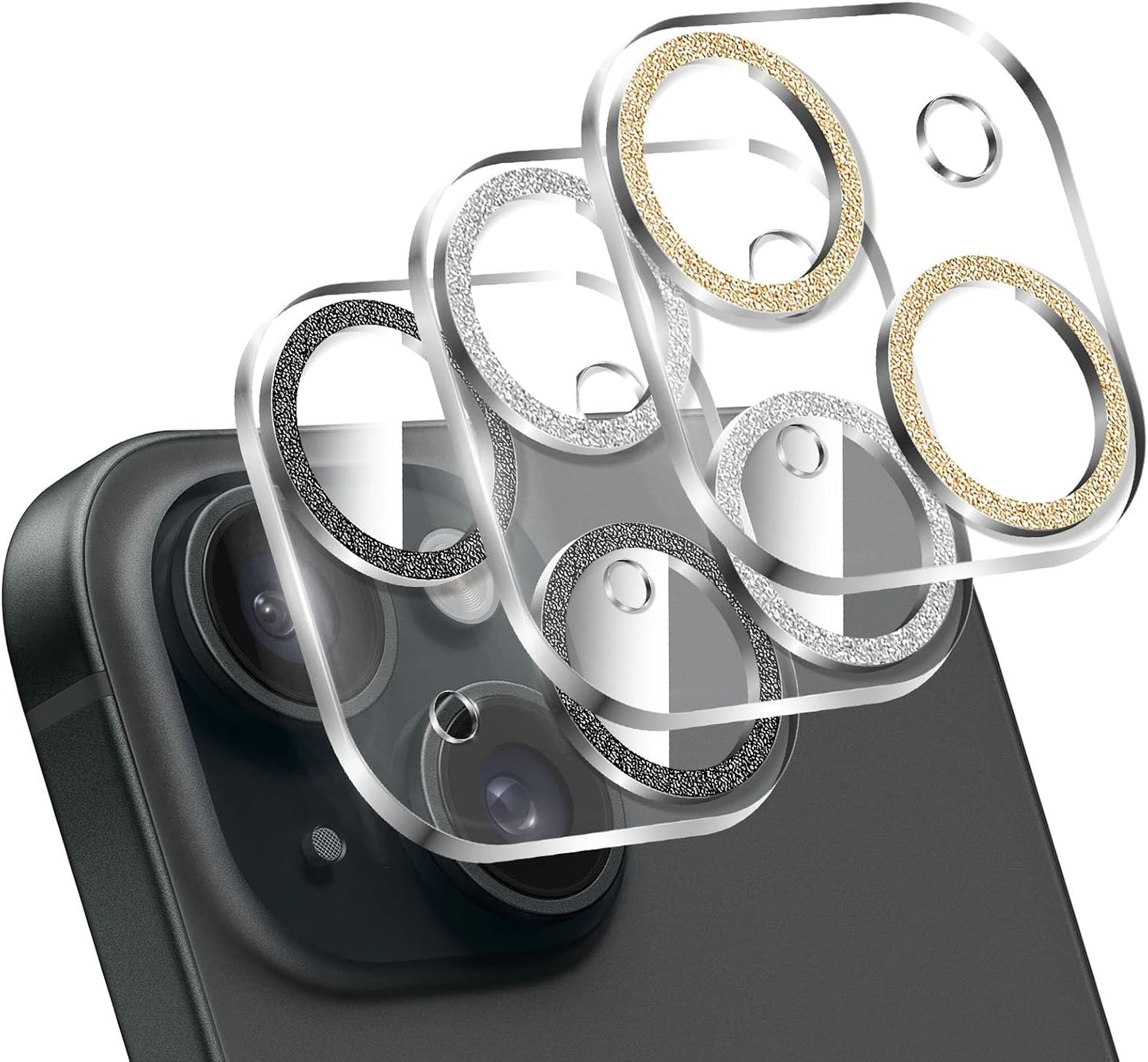 LucBuy 3PCS Sparkling Camera Lens Protector for iPhone 13/iPhone 13 Mini, Full Clear Acrylic Cover with Shiny Colorful Glitter Designed Decoration Back Camera Protector