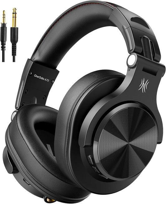 OneOdio A70 Bluetooth Over Ear Headphones, Wireless Headphones with 72H Playtime, Hi-Res, Built-in Mic, 3.5mm/6.35mm Wired Audio Jack for Studio Monitor & Mixing DJ Guitar AMP, Computer Laptop PC