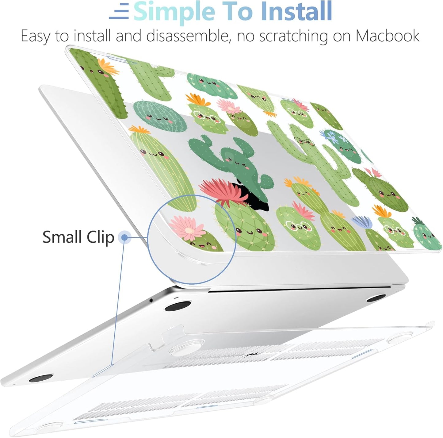MEEgoodo Case for M4/M3/M2 MacBook Air 13.6 inch Case 2025 2024 2022, Fit Model A3240/A3113/A2681, Laptop Hard Shell with Keyboard Cover Compatible with MacBook Air 13 inch, Smiley Cactus