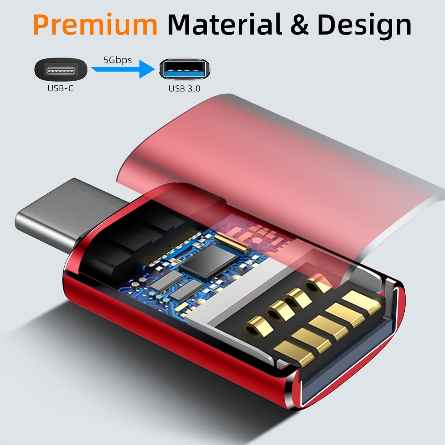 𝟒𝐏𝐚𝐜𝐤 𝐔𝐩𝐠𝐫𝐚𝐝𝐞𝐝 USB to USB C Adapter,USB C Male to USB 3.0 Female OTG Converter for iPhone 16 15 14 13 Plus Pro Max,Apple Watch,Airpods,S24 Ultra, Gender Changers OTG Adapters - Red