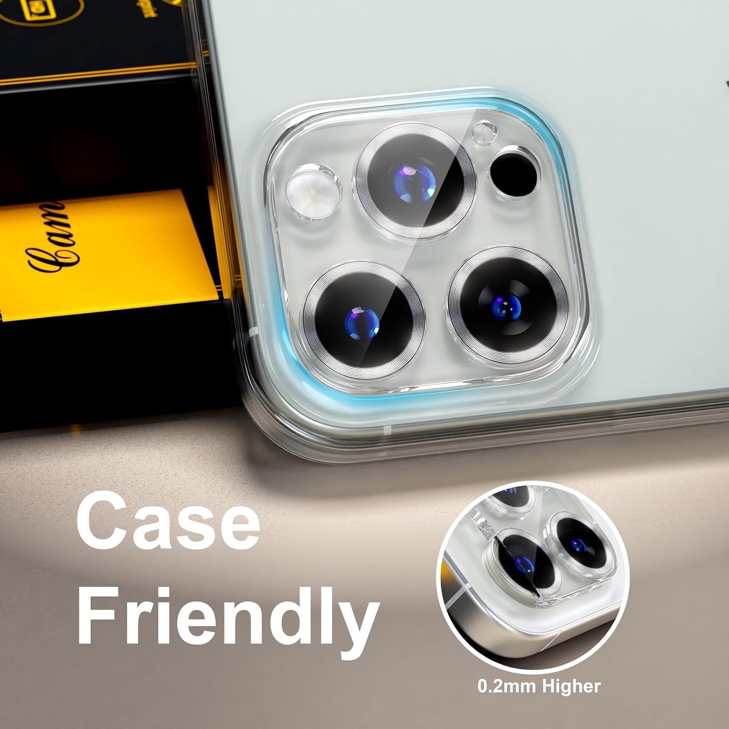 beuxece for 6 Pack iPhone 15 Pro/iPhone 15 Pro Max Camera Lens Protector [Drop Protection] [Case Friendly] [Easy Installation] 9H Tempered Glass Camera Screen Protector Cover, CD Silver