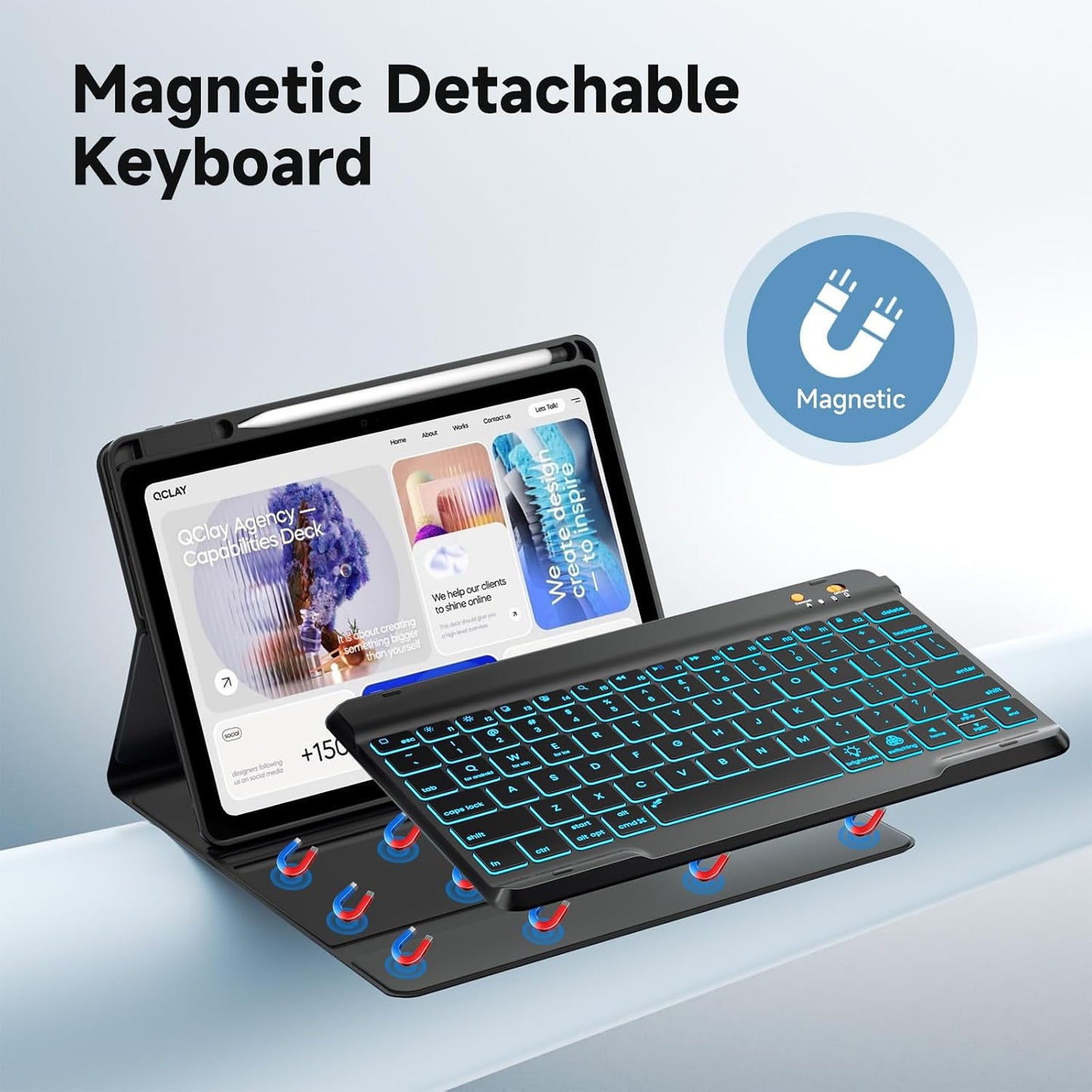 Keyboard Case for iPad 9th/8th/7th Generation 10.2 inch 2021/2020/2019 & ipad Pro 10.5-inch & ipad Air 3 2019-Backlit Detachable keyboard 360° Rotatable Folio Cover with upper pencil holder-(Black)