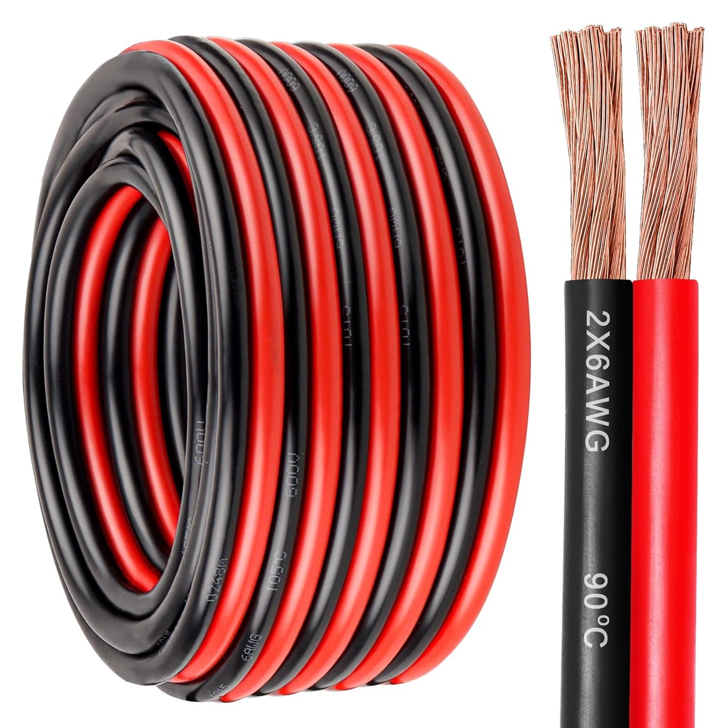 6 Gauge Wire 2 Conductors Copper Wire, 6 AWG Battery Cable Oxygen Free Copper Wire for Solar Panel, Automotive, Trailer, RV and Speaker (6 Gauge 30FT)