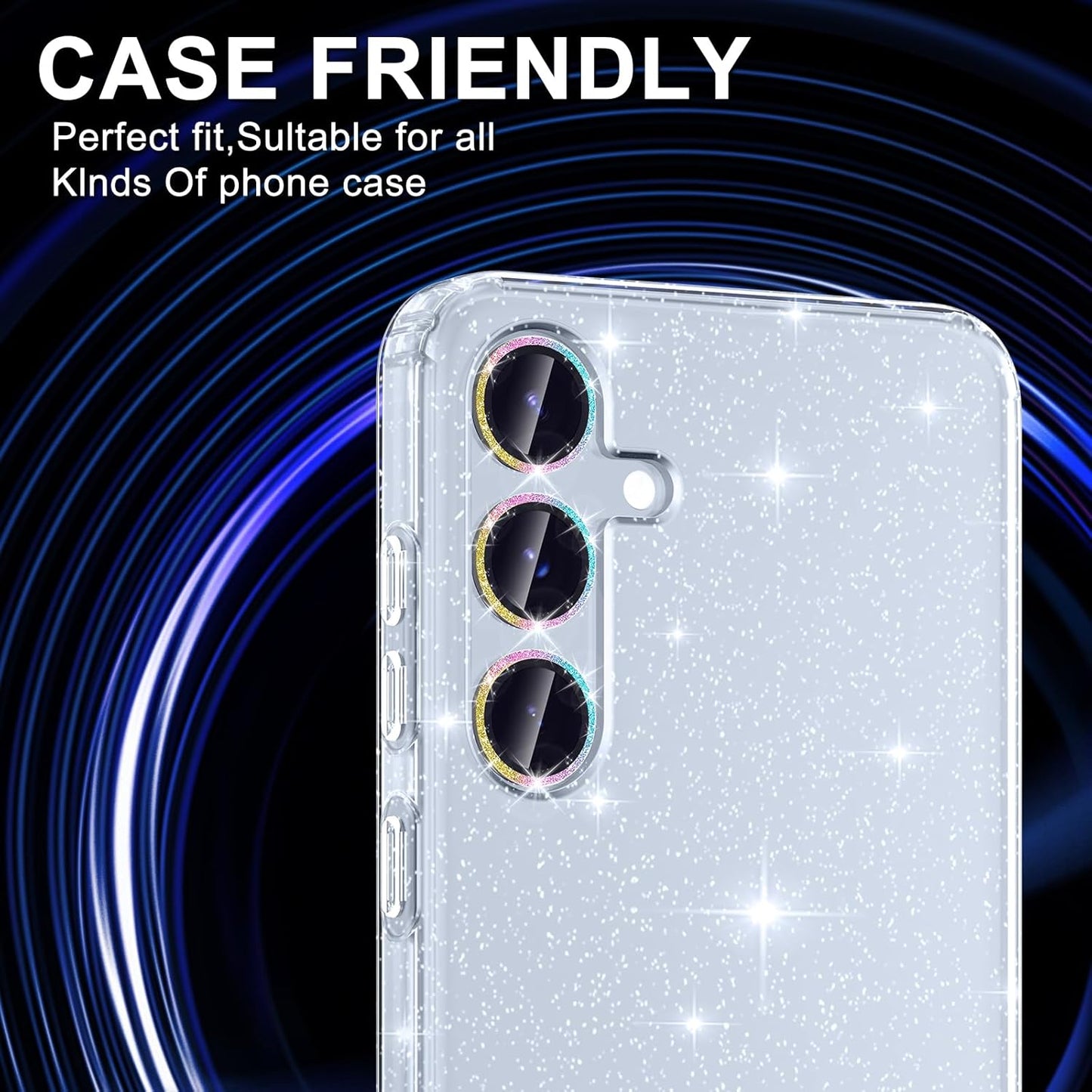 for Samsung Galaxy S25 Camera Lens Protector, Individual Metal Ring Tempered Glass Lens Cover, [Strong Adsorption] Scratch Resistant Ultra-Thin HD Clear Lens Cover, 1 Set-Colorful Sparkly