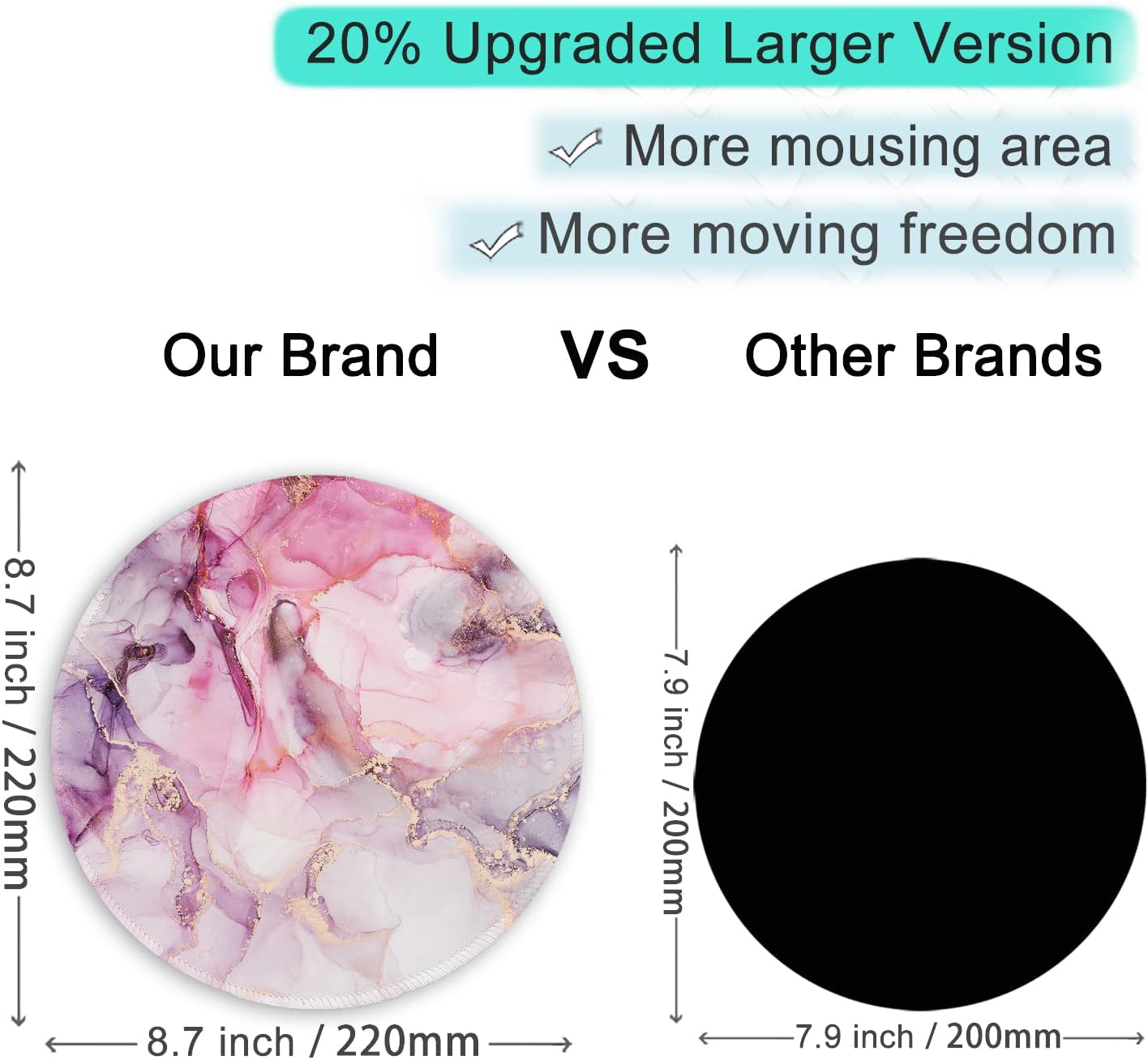 ITNRSIIET Round Mouse Pad with Stitched Edge Premium-Textured Waterproof Non-Slip Rubber Base Desktop Protection Mat Diameter 8.7 inches, Pink Abstract Marble