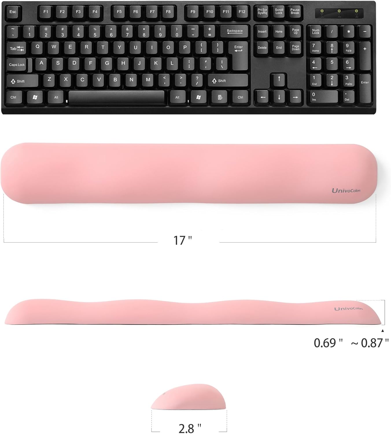 UnivoColors Design-Wave Keyboard Wrist Rest, Artificial Sheepskin+Memory Foam+Ergonomic+Anti-Slip Gel, Resilience Support During Work and Gaming,Keyboard Accessory,Pink