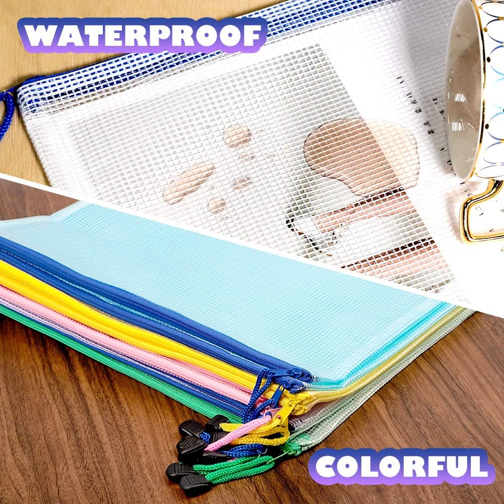 LEOBRO Mesh Zipper Pouches Bags, 10PCS Zipper Pouch, A4 Mesh Bags with Zipper, Zipper Pouches for Organization, Storage Bags for School Office Travel Supplies, File Jackets & File Pockets