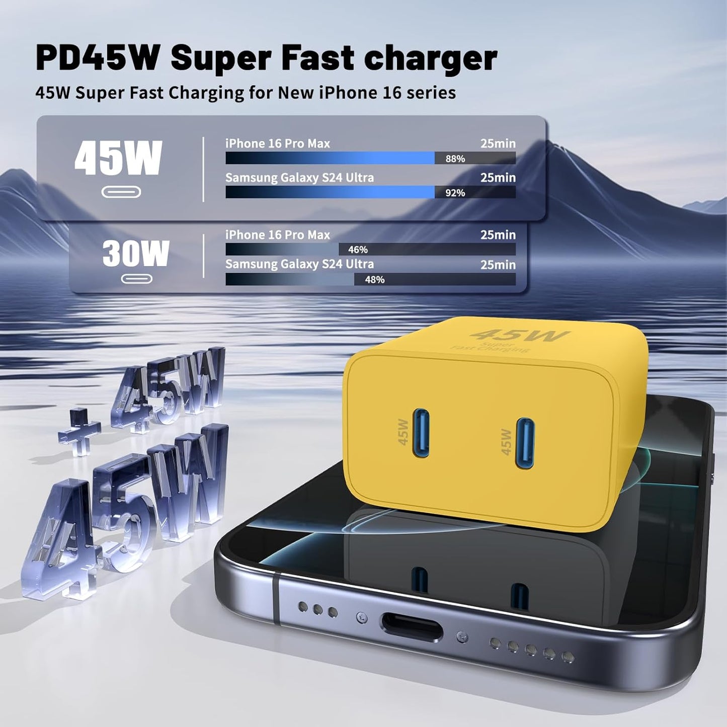 Super Fast Samsung Charger Type C,45W Dual Port USB C Fast Charger Block [2-Pack] & Extra Long 60W 3/6/6/10FT USB C Cable - PD Quick Charging 3.0 for Samsung Galaxy S25 Ultra/S24+/S23 iPhone 16