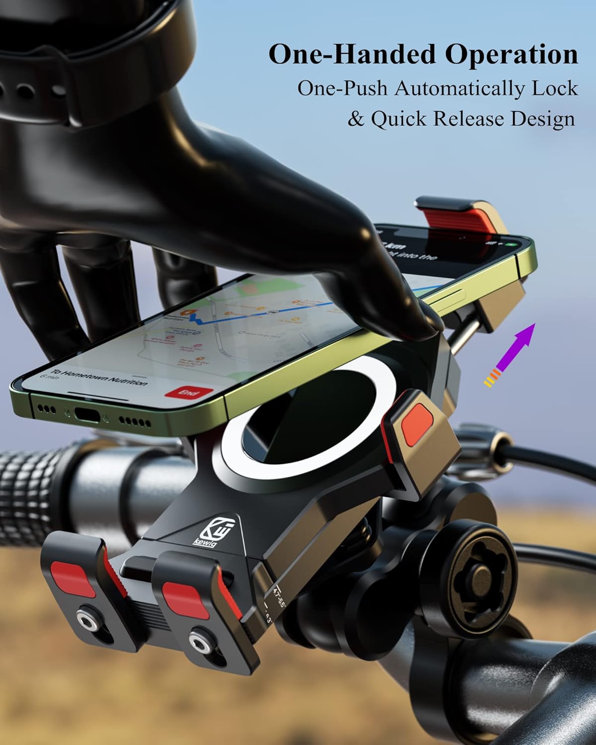 BRCOVAN Aluminum Alloy Motorcycle Phone Mount with Vibration Dampener & High-Speed Secure Lock, Anti-Theft Handlebar Cellphone Holder for Motorcycle Bike Bicycle Scooter ATV, for 4.7-7.2'' Smartphone